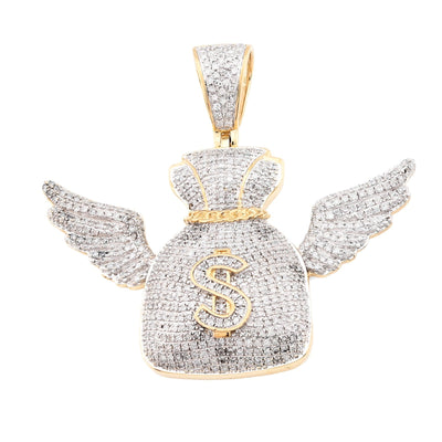 10k Yellow Gold 3.5CTW Natural Diamond Money Bag w/ Wings Pendant 11.6gms Charm - Elite Jewelers - Charms & Pendants