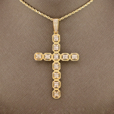 10k Yellow Gold 3.5CTW Natural Round & Baguette Diamond Cross Pendant 7.7g Charm - Elite Jewelers - Charms & Pendants