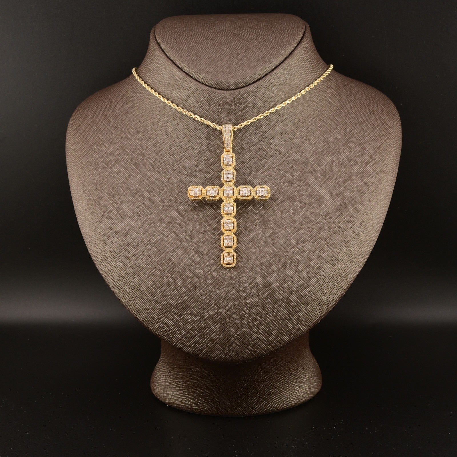 10k Yellow Gold 3.5CTW Natural Round & Baguette Diamond Cross Pendant 7.7g Charm - Elite Jewelers - Charms & Pendants