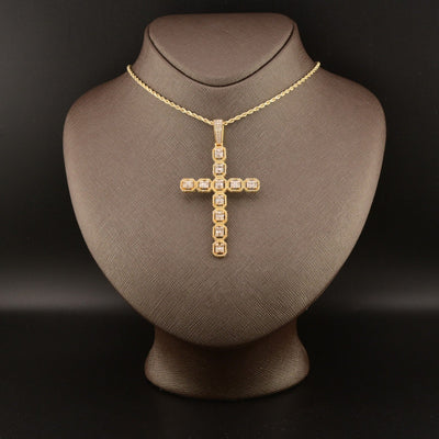 10k Yellow Gold 3.5CTW Natural Round & Baguette Diamond Cross Pendant 7.7g Charm - Elite Jewelers - Charms & Pendants