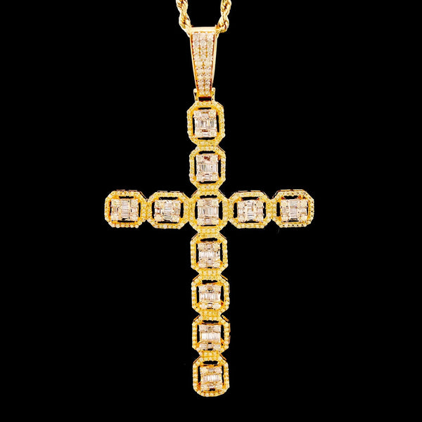 10k Yellow Gold 3.5CTW Natural Round & Baguette Diamond Cross Pendant 7.7g Charm - Elite Jewelers - Charms & Pendants