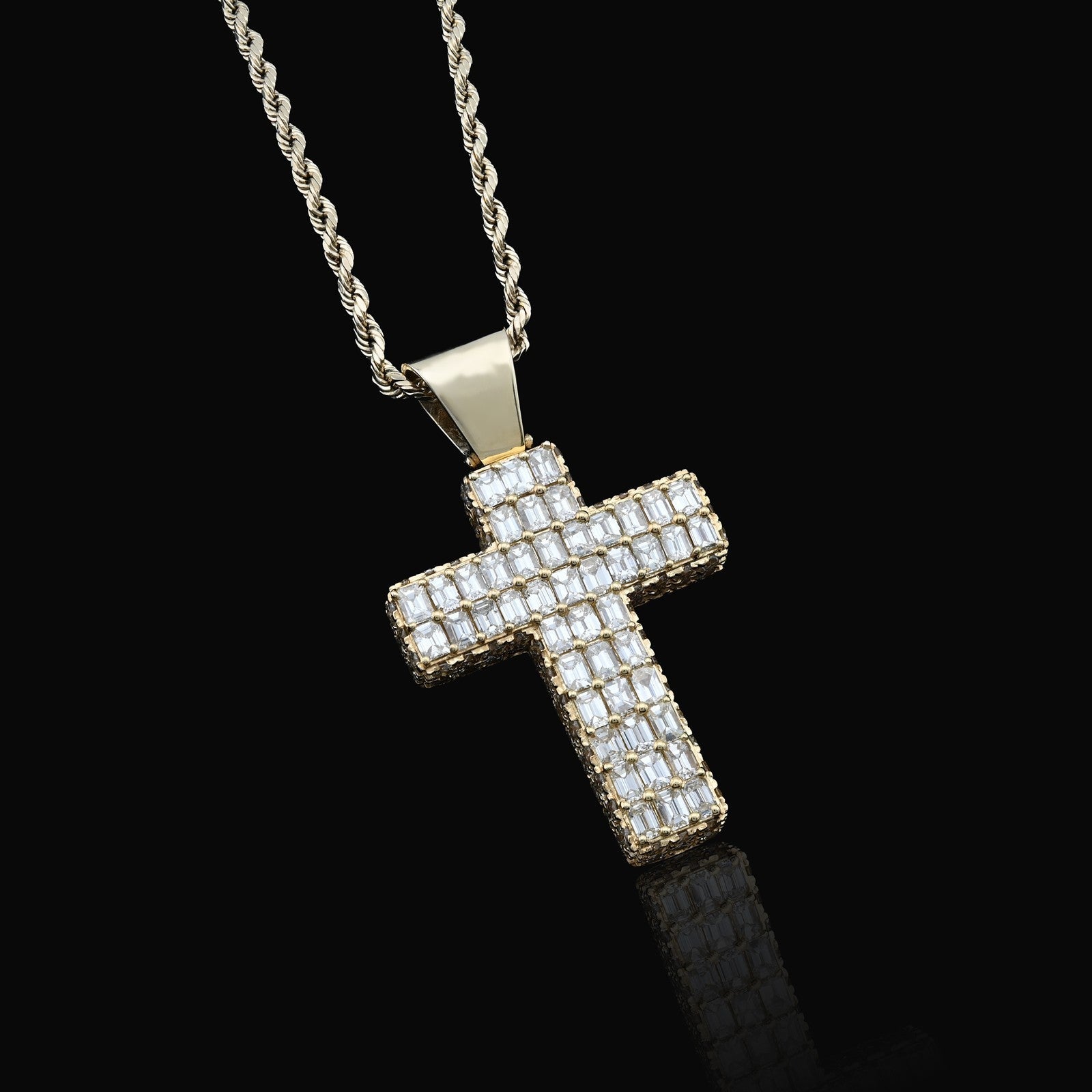 10k Yellow Gold 3.5CTW Natural Round/Baguette Diamond Cross Pendant 12 ...