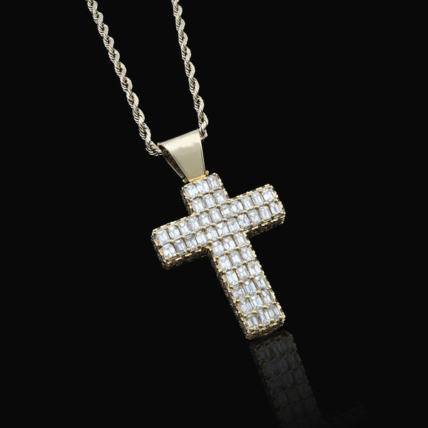 10k Yellow Gold 3.5CTW Natural Round/Baguette Diamond Cross Pendant 12.3g Charm - Elite Jewelers - Charms & Pendants