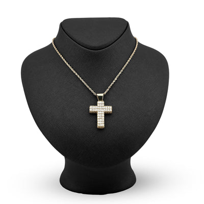 10k Yellow Gold 3.5CTW Natural Round/Baguette Diamond Cross Pendant 12.3g Charm - Elite Jewelers - Charms & Pendants