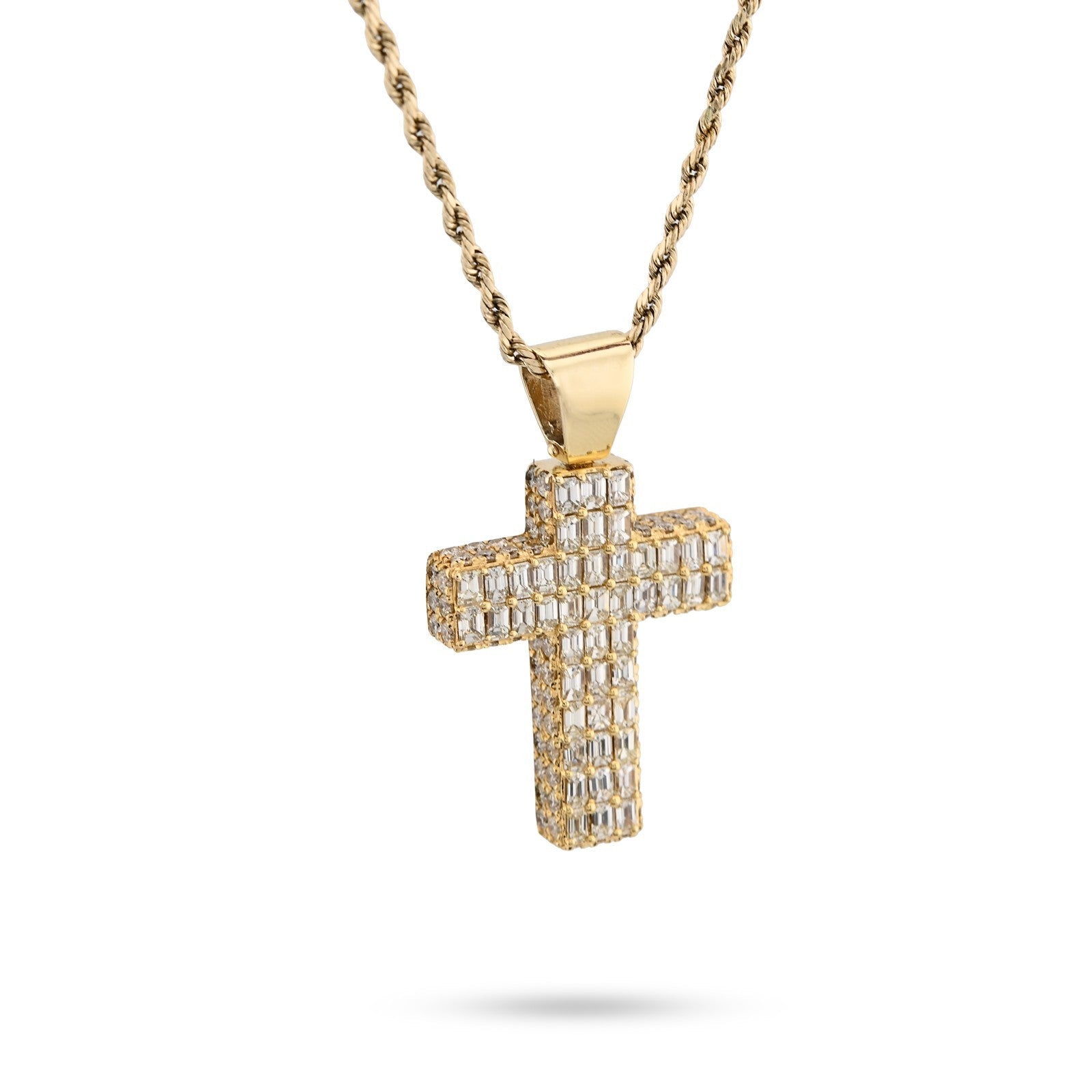 10k Yellow Gold 3.5CTW Natural Round/Baguette Diamond Cross Pendant 12.3g Charm - Elite Jewelers - Charms & Pendants