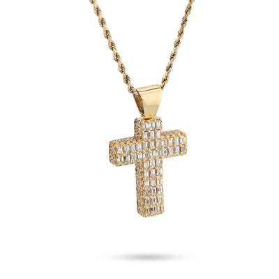10k Yellow Gold 3.5CTW Natural Round/Baguette Diamond Cross Pendant 12.3g Charm - Elite Jewelers - Charms & Pendants