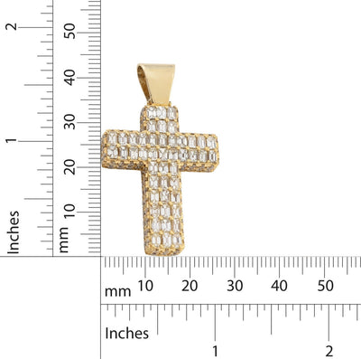 10k Yellow Gold 3.5CTW Natural Round/Baguette Diamond Cross Pendant 12.3g Charm - Elite Jewelers - Charms & Pendants