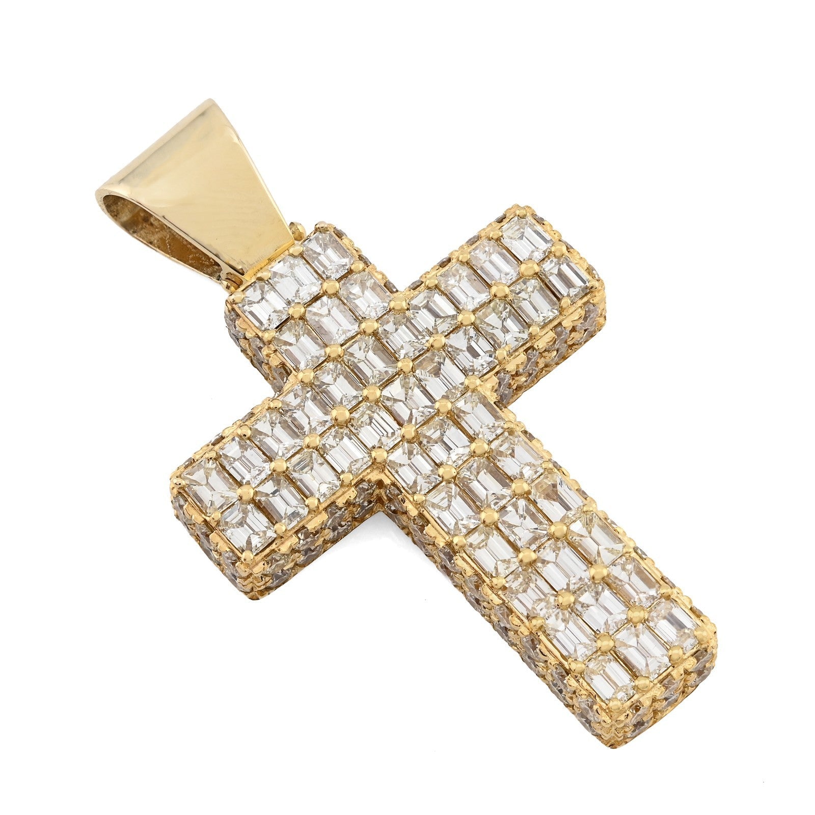 10k Yellow Gold 3.5CTW Natural Round/Baguette Diamond Cross Pendant 12.3g Charm - Elite Jewelers - Charms & Pendants