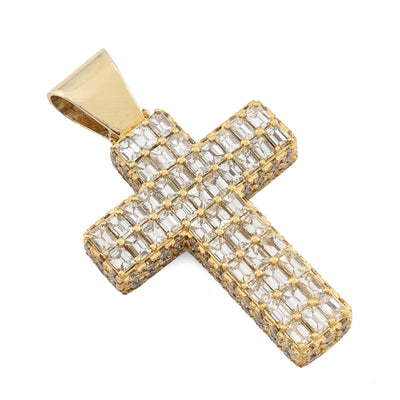 10k Yellow Gold 3.5CTW Natural Round/Baguette Diamond Cross Pendant 12.3g Charm - Elite Jewelers - Charms & Pendants
