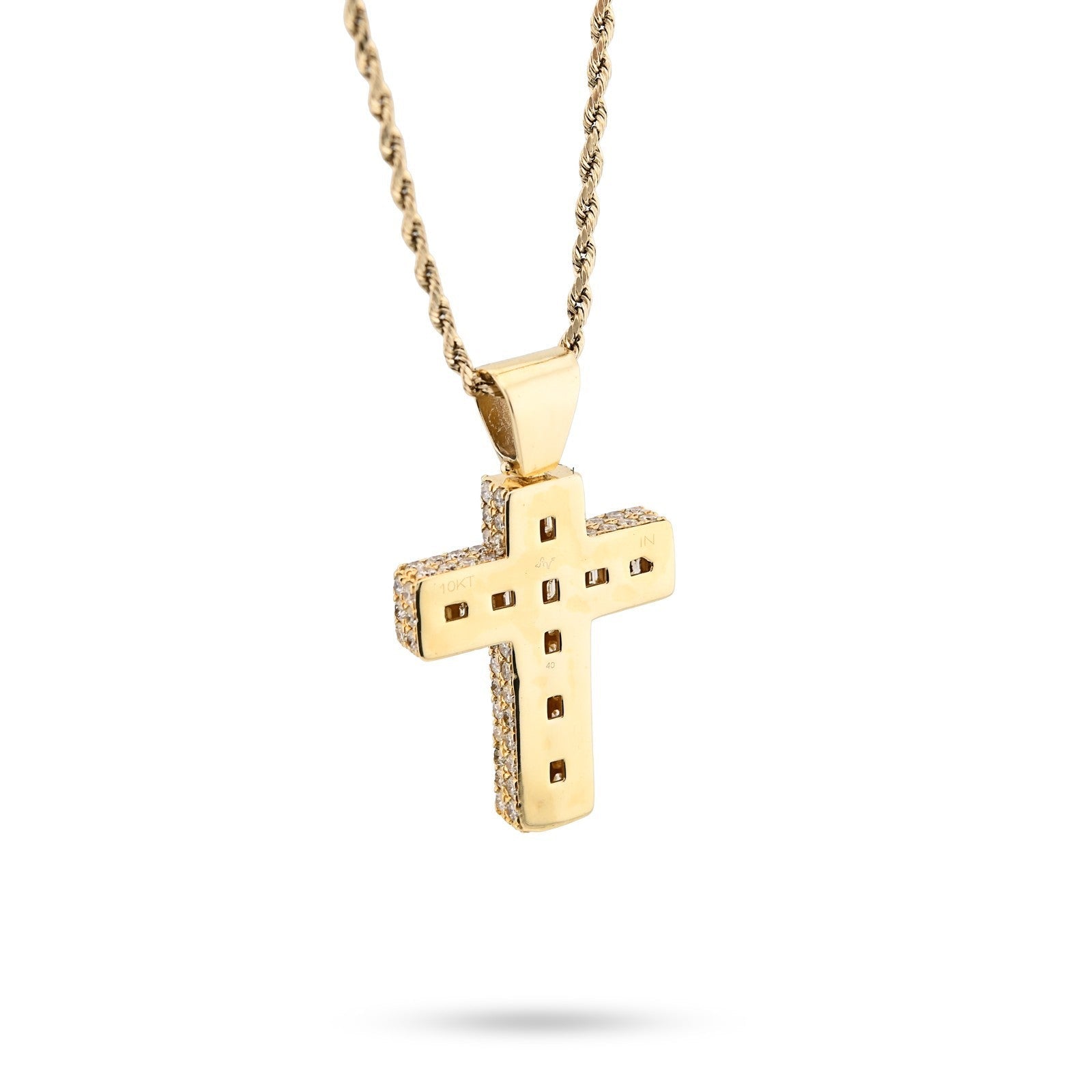 10k Yellow Gold 3.5CTW Natural Round/Baguette Diamond Cross Pendant 12.3g Charm - Elite Jewelers - Charms & Pendants