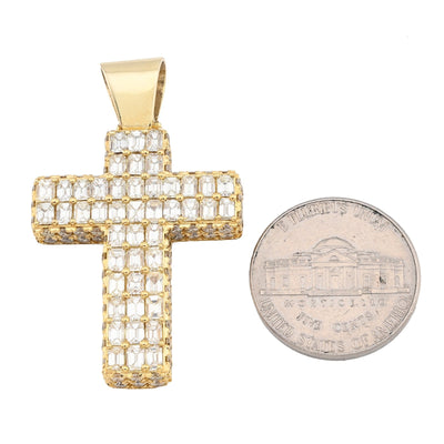 10k Yellow Gold 3.5CTW Natural Round/Baguette Diamond Cross Pendant 12.3g Charm - Elite Jewelers - Charms & Pendants