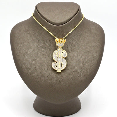 10k Yellow Gold 3.5CTW Round & Baguette Diamond Dollar Sign Pendant 17.8g Charm - Elite Jewelers - Charms & Pendants