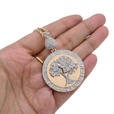 10k Yellow Gold 3.5CTW Round/Baguette Diamond "Forever Rich" Tree Pendant 15.4gm - Elite Jewelers - Charms & Pendants