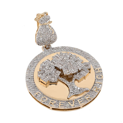 10k Yellow Gold 3.5CTW Round/Baguette Diamond "Forever Rich" Tree Pendant 15.4gm - Elite Jewelers - Charms & Pendants