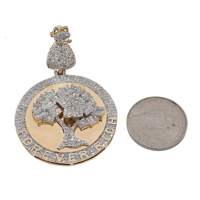 10k Yellow Gold 3.5CTW Round/Baguette Diamond "Forever Rich" Tree Pendant 15.4gm - Elite Jewelers - Charms & Pendants
