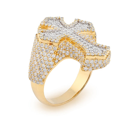 10K Yellow Gold 3.66 CTW Natural Diamond Cross face Ring Men 14.2g - Elite Jewelers - Rings