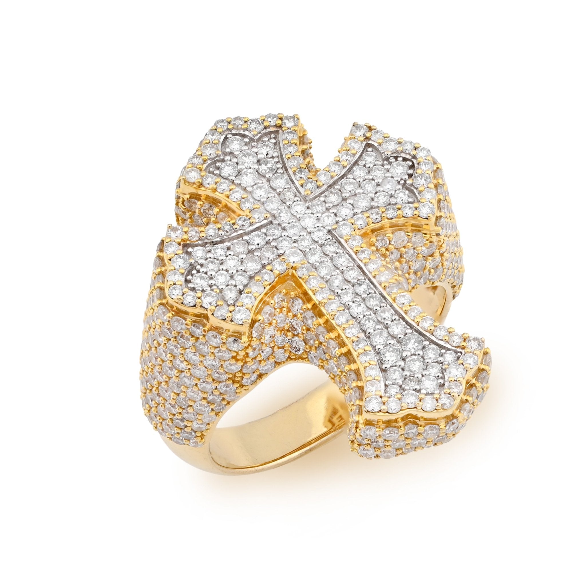 10K Yellow Gold 3.66 CTW Natural Diamond Cross face Ring Men 14.2g - Elite Jewelers - Rings