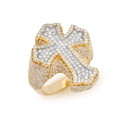 10K Yellow Gold 3.66 CTW Natural Diamond Cross face Ring Men 14.2g - Elite Jewelers - Rings