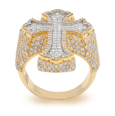 10K Yellow Gold 3.66 CTW Natural Diamond Cross face Ring Men 14.2g - Elite Jewelers - Rings