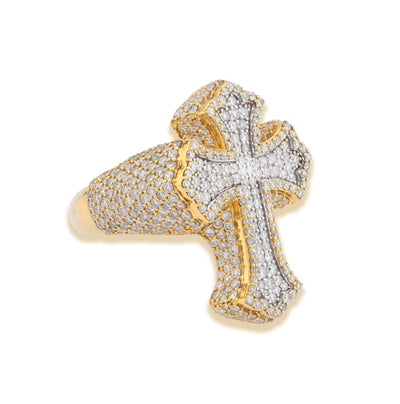 10K Yellow Gold 3.66 CTW Natural Diamond Cross face Ring Men 14.2g - Elite Jewelers - Rings
