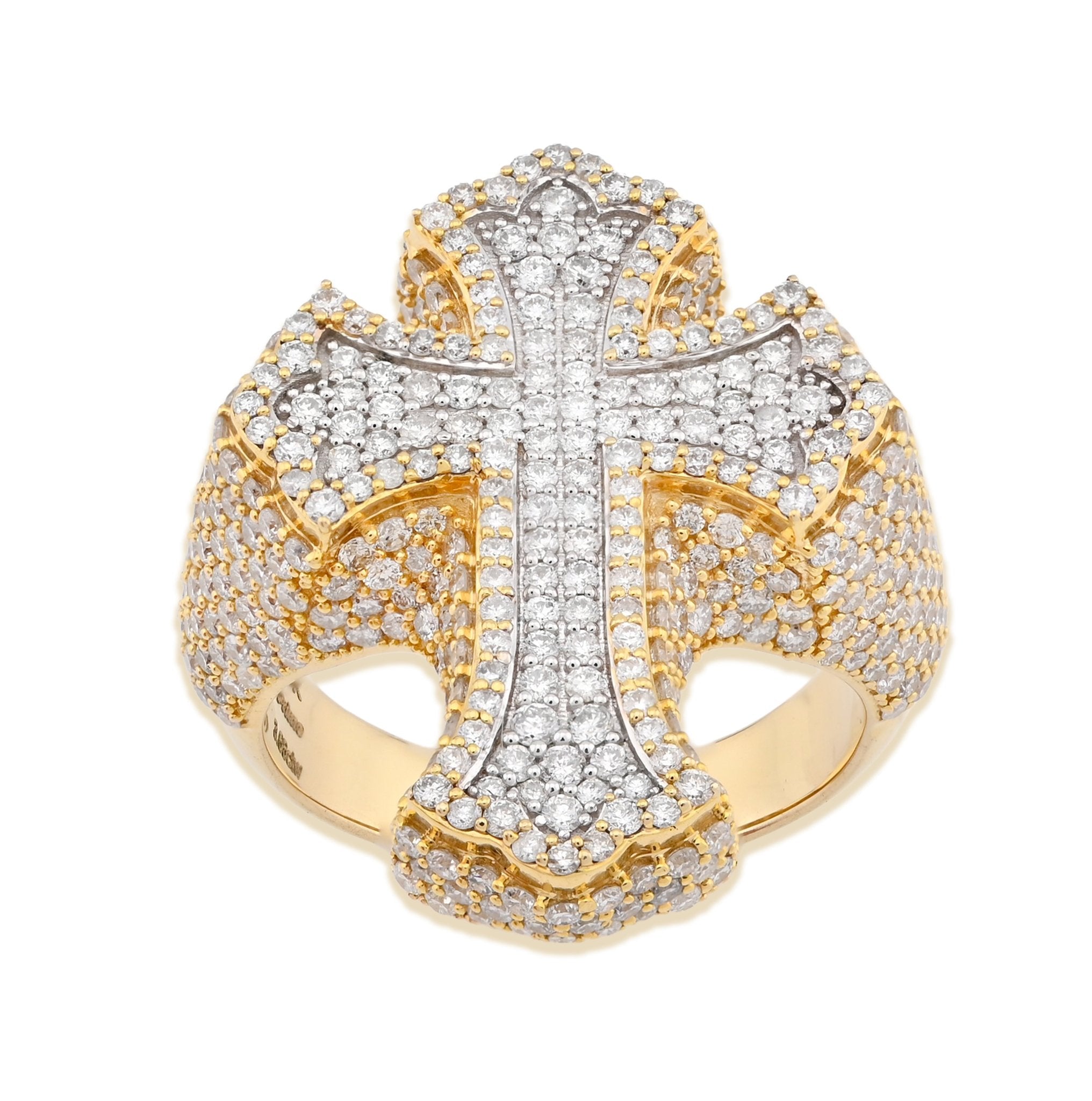 10K Yellow Gold 3.66 CTW Natural Diamond Cross face Ring Men 14.2g - Elite Jewelers - Rings