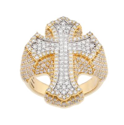10K Yellow Gold 3.66 CTW Natural Diamond Cross face Ring Men 14.2g - Elite Jewelers - Rings