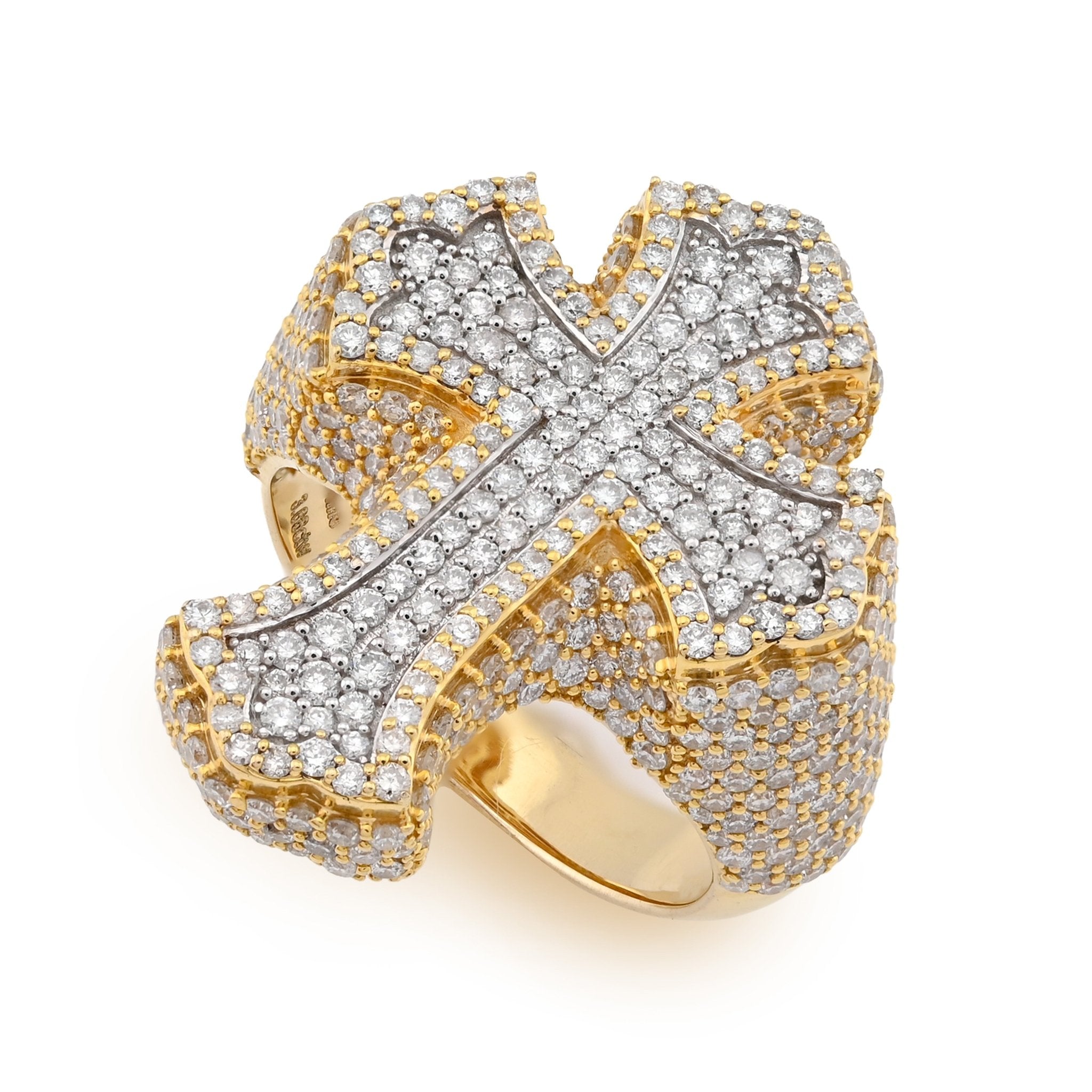10K Yellow Gold 3.66 CTW Natural Diamond Cross face Ring Men 14.2g - Elite Jewelers - Rings