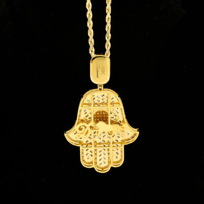 10k Yellow Gold 3.6CTW Round & Baguette Diamond Hamsa Hand Pendant 13.9g Charm - Elite Jewelers - Charms & Pendants