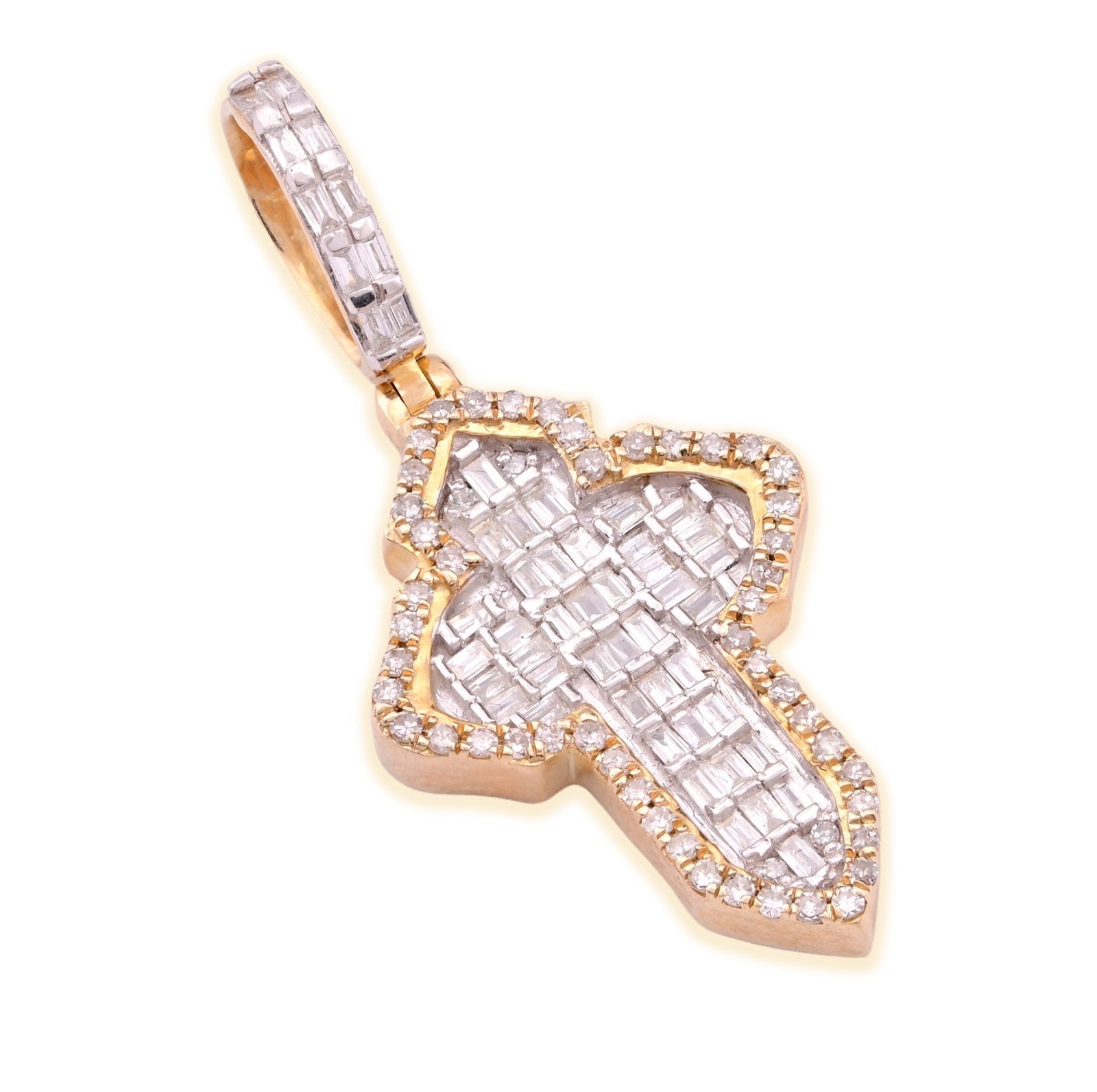10k Yellow Gold 3.6gm 0.53CTW Natural Round/Baguette Diamond Cross Pendant Charm - Elite Jewelers - Charms & Pendants