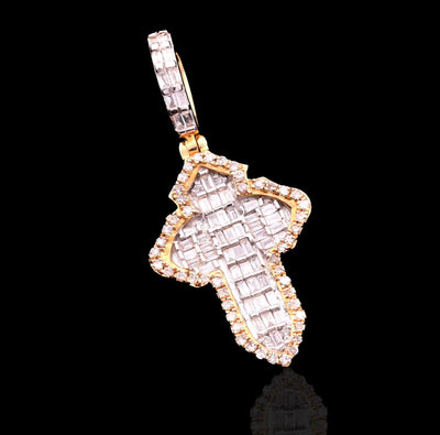 10k Yellow Gold 3.6gm 0.53CTW Natural Round/Baguette Diamond Cross Pendant Charm - Elite Jewelers - Charms & Pendants