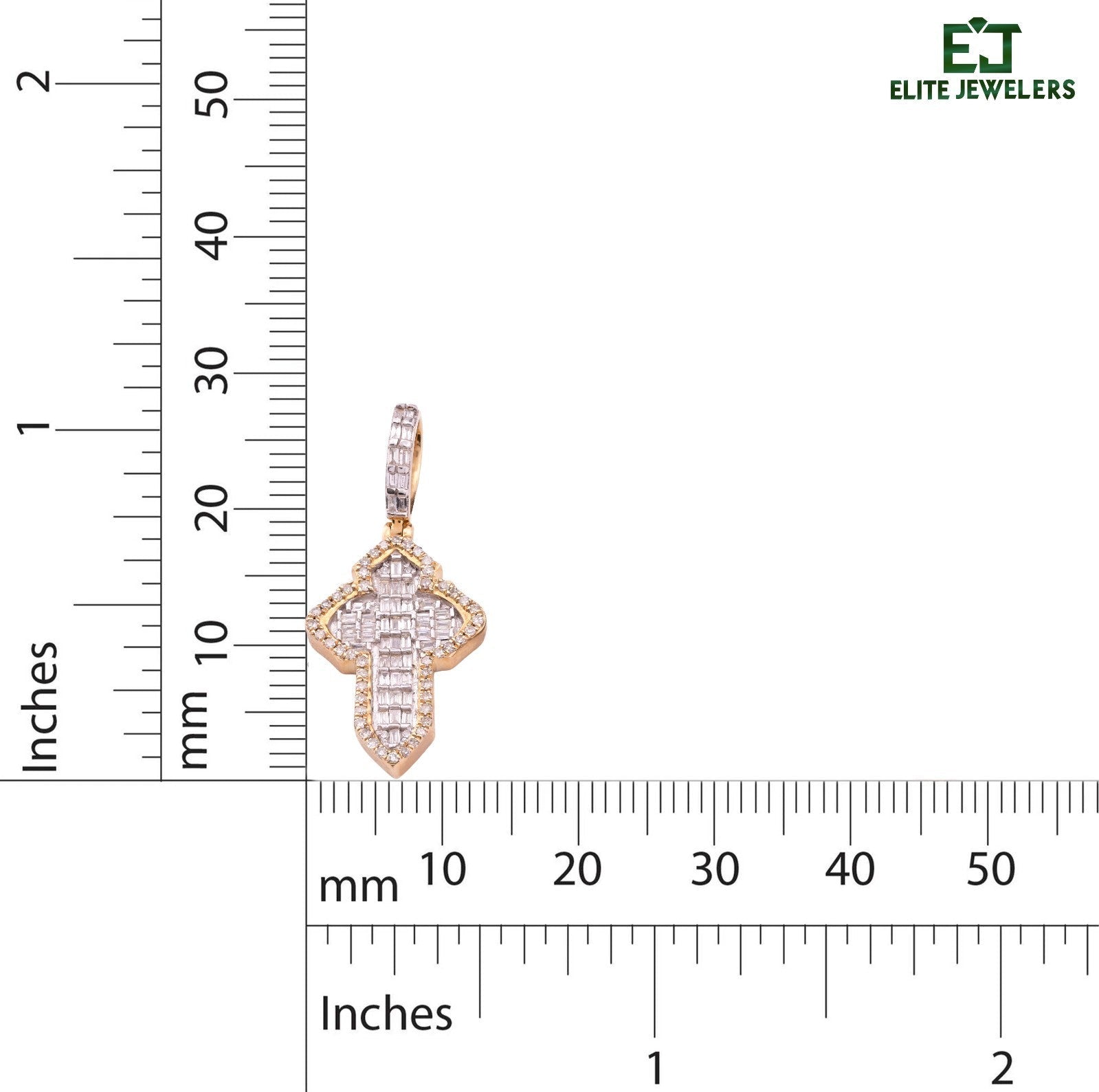 10k Yellow Gold 3.6gm 0.53CTW Natural Round/Baguette Diamond Cross Pendant Charm - Elite Jewelers - Charms & Pendants