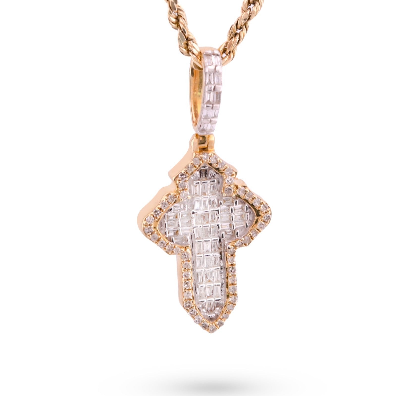 10k Yellow Gold 3.6gm 0.53CTW Natural Round/Baguette Diamond Cross Pendant Charm - Elite Jewelers - Charms & Pendants