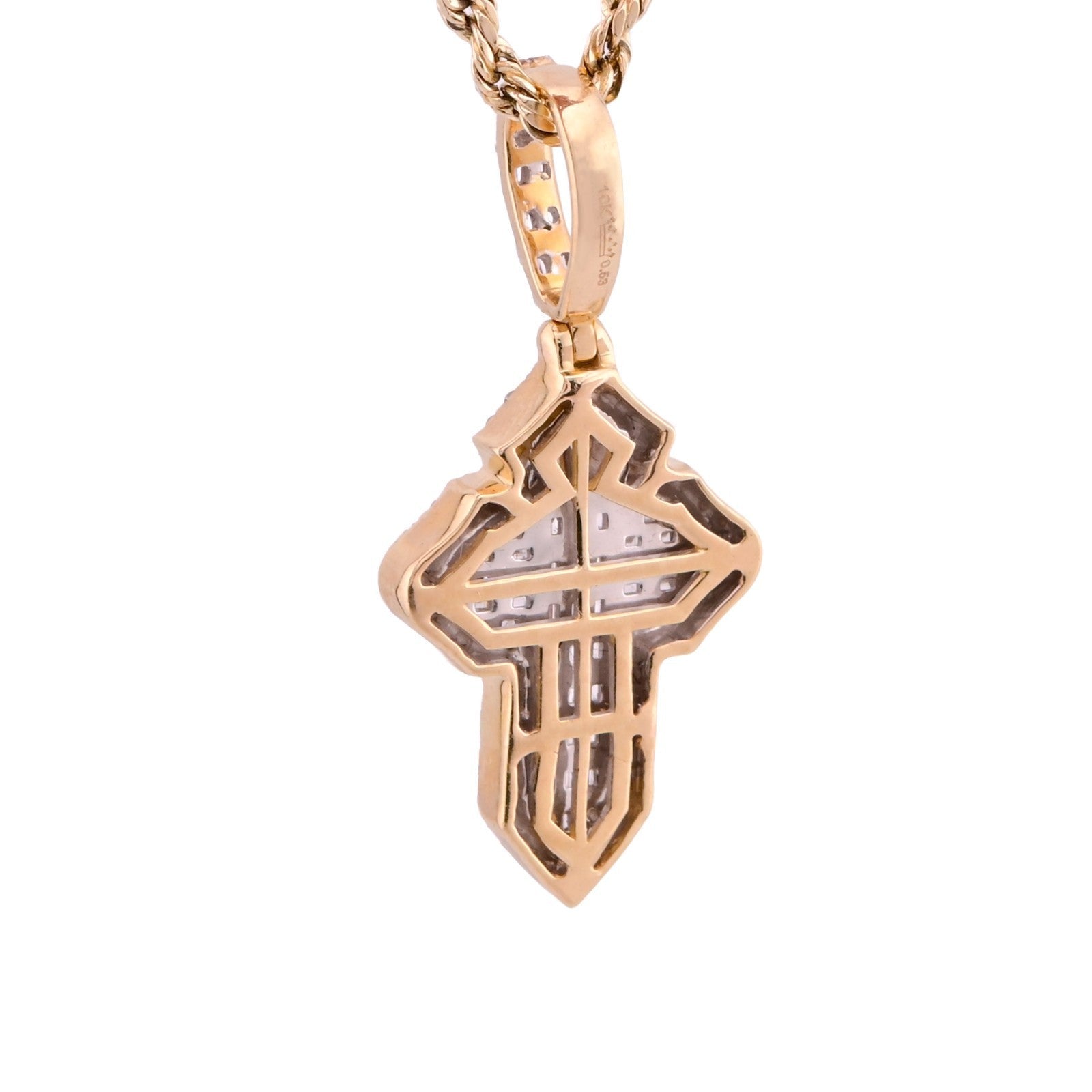 10k Yellow Gold 3.6gm 0.53CTW Natural Round/Baguette Diamond Cross Pendant Charm - Elite Jewelers - Charms & Pendants