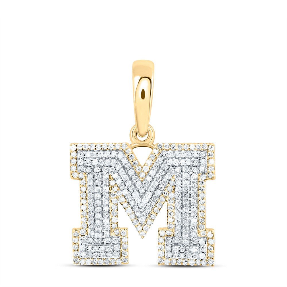 10k Yellow Gold 3.72g 0.81CTW Natural Diamond Initial "M" Pendant Alphabet Charm - Elite Jewelers - Charms & Pendants