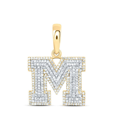10k Yellow Gold 3.72g 0.81CTW Natural Diamond Initial "M" Pendant Alphabet Charm - Elite Jewelers - Charms & Pendants