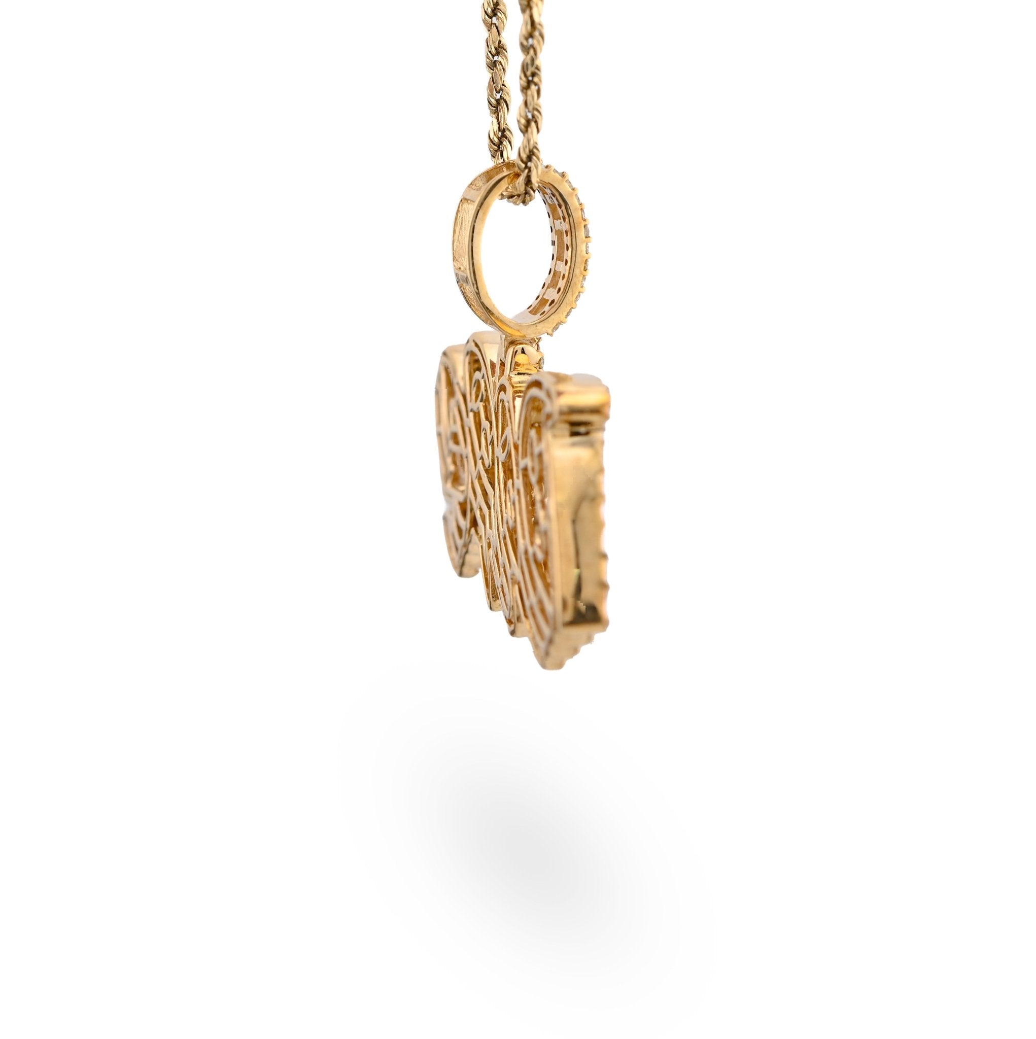 10K Yellow Gold 3.75CT "DOPE" Custom Natural Diamond Round/Baguette Pendant 1.9" Charm - Elite Jewelers - Charms & Pendants