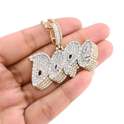 10K Yellow Gold 3.75CT "DOPE" Custom Natural Diamond Round/Baguette Pendant 1.9" Charm - Elite Jewelers - Charms & Pendants