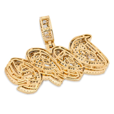 10K Yellow Gold 3.75CT "DOPE" Custom Natural Diamond Round/Baguette Pendant 1.9" Charm - Elite Jewelers - Charms & Pendants