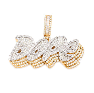 10K Yellow Gold 3.75CT "DOPE" Custom Natural Diamond Round/Baguette Pendant 1.9" Charm - Elite Jewelers - Charms & Pendants