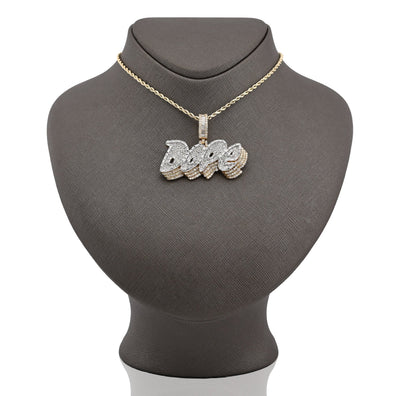 10K Yellow Gold 3.75CT "DOPE" Custom Natural Diamond Round/Baguette Pendant 1.9" Charm - Elite Jewelers - Charms & Pendants