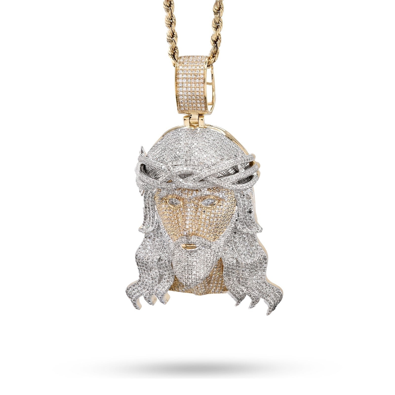 10k Yellow Gold 3.75CTW Natural Diamond ICED OUT Jesus Head Pendant 24.2g Charm - Elite Jewelers - Charms & Pendants