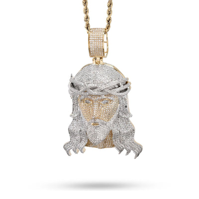 10k Yellow Gold 3.75CTW Natural Diamond ICED OUT Jesus Head Pendant 24.2g Charm - Elite Jewelers - Charms & Pendants