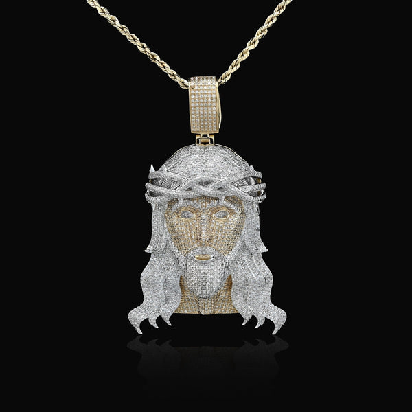 10k Yellow Gold 3.75CTW Natural Diamond ICED OUT Jesus Head Pendant 24.2g Charm - Elite Jewelers - Charms & Pendants