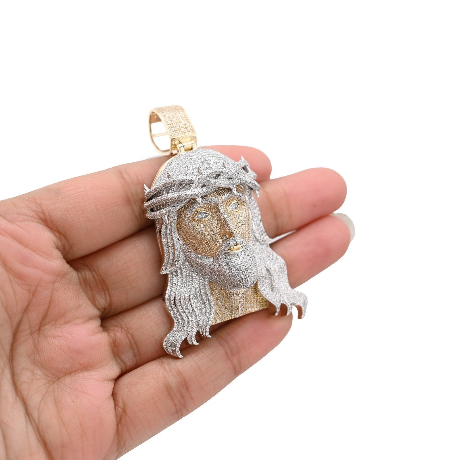 10k Yellow Gold 3.75CTW Natural Diamond ICED OUT Jesus Head Pendant 24.2g Charm - Elite Jewelers - Charms & Pendants