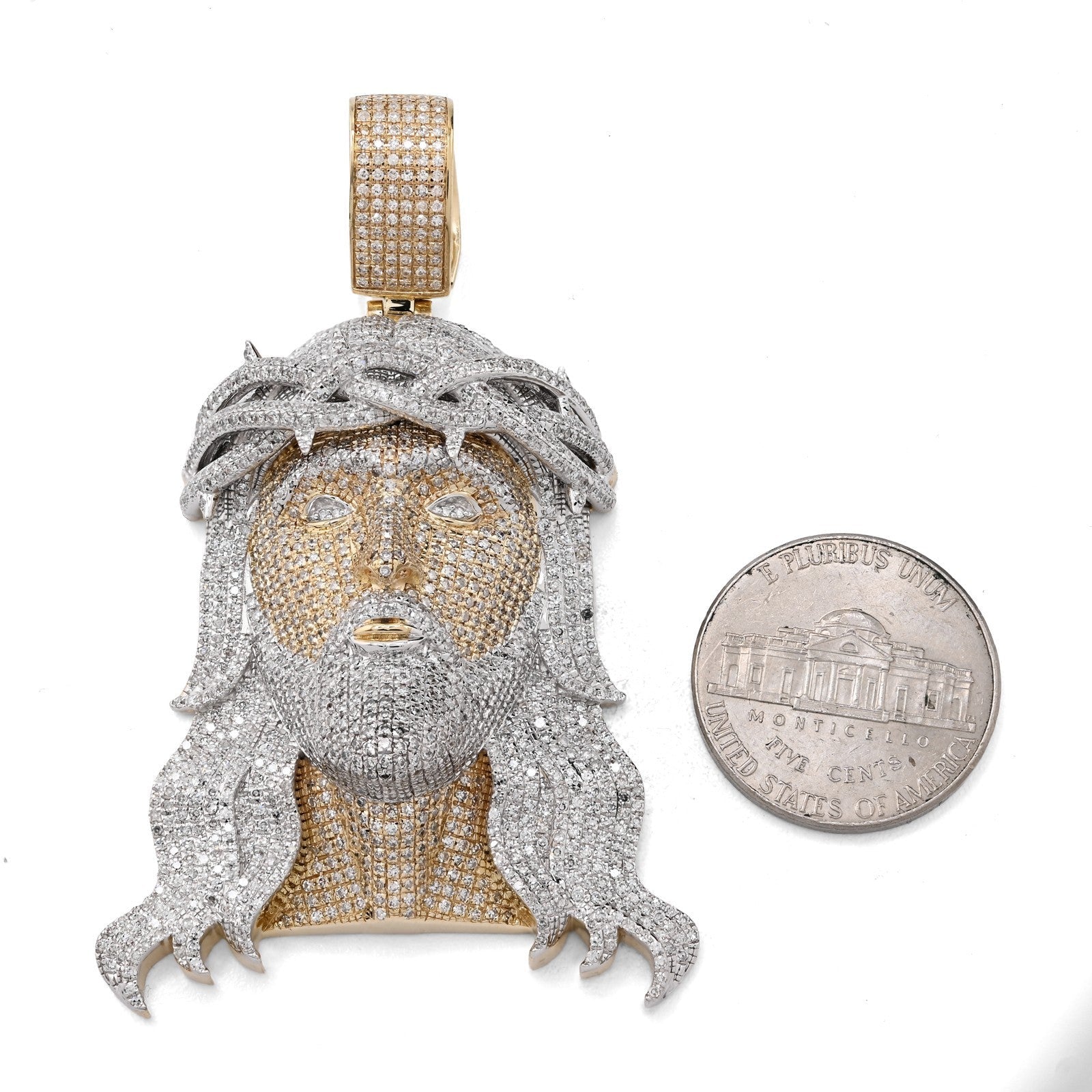 10k Yellow Gold 3.75CTW Natural Diamond ICED OUT Jesus Head Pendant 24.2g Charm - Elite Jewelers - Charms & Pendants