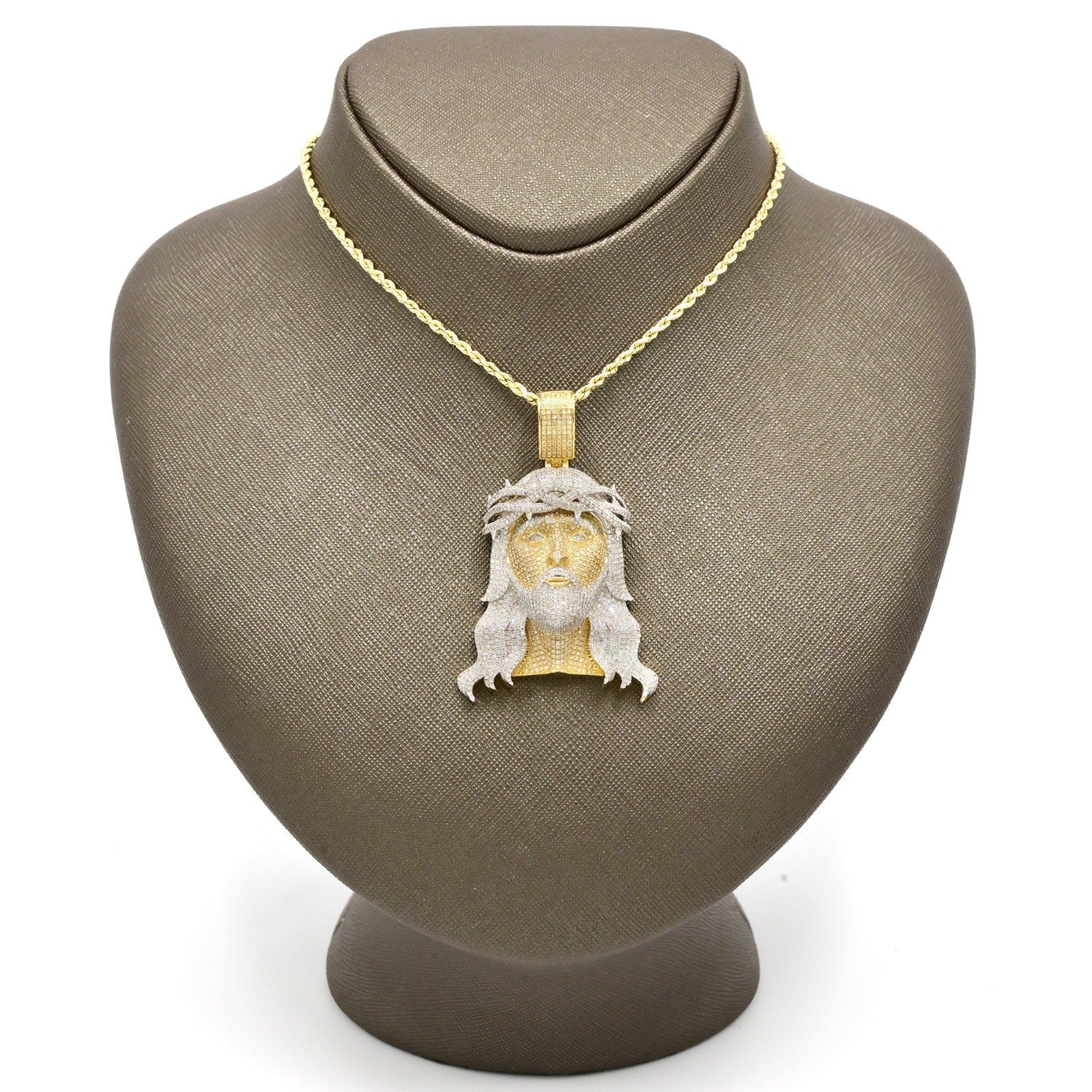 10k Yellow Gold 3.85CTW Natural Round Diamond Jesus Head Pendant 23.7g Charm - Elite Jewelers - Charms & Pendants