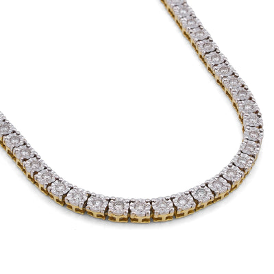 10K Yellow Gold 3CT Natural Diamond 3MM Illusion Tennis Chain 20" Men Women Necklace - Elite Jewelers-Necklaces