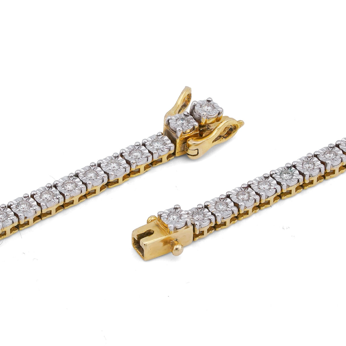 10K Yellow Gold 3CT Natural Diamond 3MM Illusion Tennis Chain 20" Men Women Necklace - Elite Jewelers-Necklaces