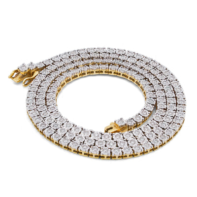 10K Yellow Gold 3CT Natural Diamond 3MM Illusion Tennis Chain 20" Men Women Necklace - Elite Jewelers-Necklaces