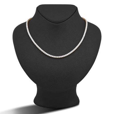 10K Yellow Gold 3CT Natural Diamond 3MM Illusion Tennis Chain 20" Men Women Necklace - Elite Jewelers-Necklaces